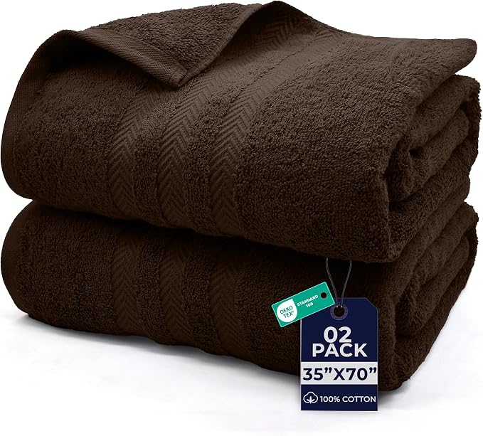 DAN RIVER 2 Pack Bath Sheets Extra Large 35x70, Large Bath Towels for Adults, XL Oversized Heavy Duty Towel Set, 600 GSM 100% Ring Spun Cotton, Soft Quick Dry, Brown