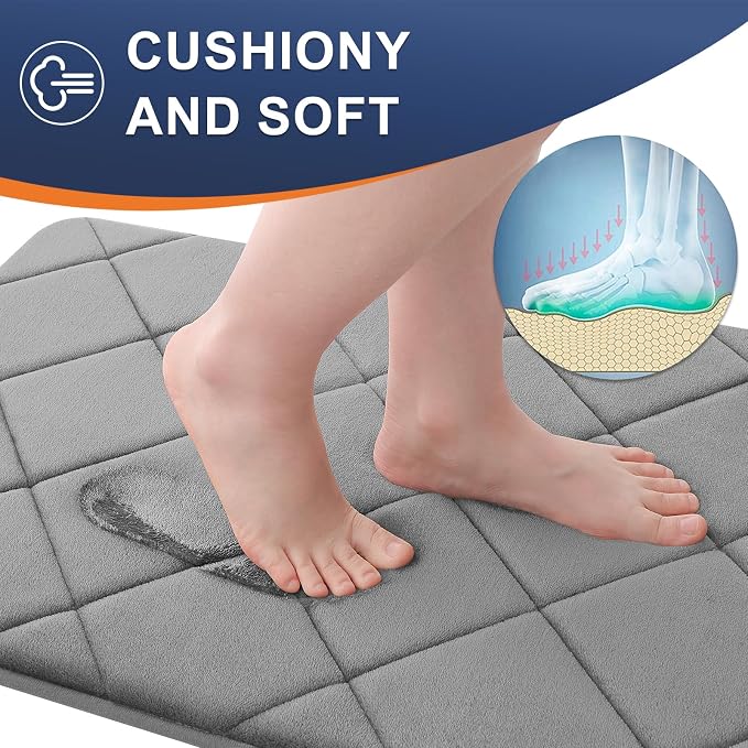 OLANLY Memory Foam Bath Mat 30x20, Ultra Soft and Absorbent Bathroom Rugs, Machine Washable, Comfortable Bath Carpet for Bathroom Floor, Tub and Shower, Grey