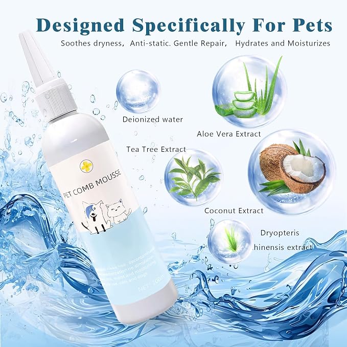 Pet Steam Brush for Dog & Cat – 3-in-1 Spray Hair Removal for Grooming, Softens Fur & Reduces Static 1*Shampoo(Steam Brush not Included)