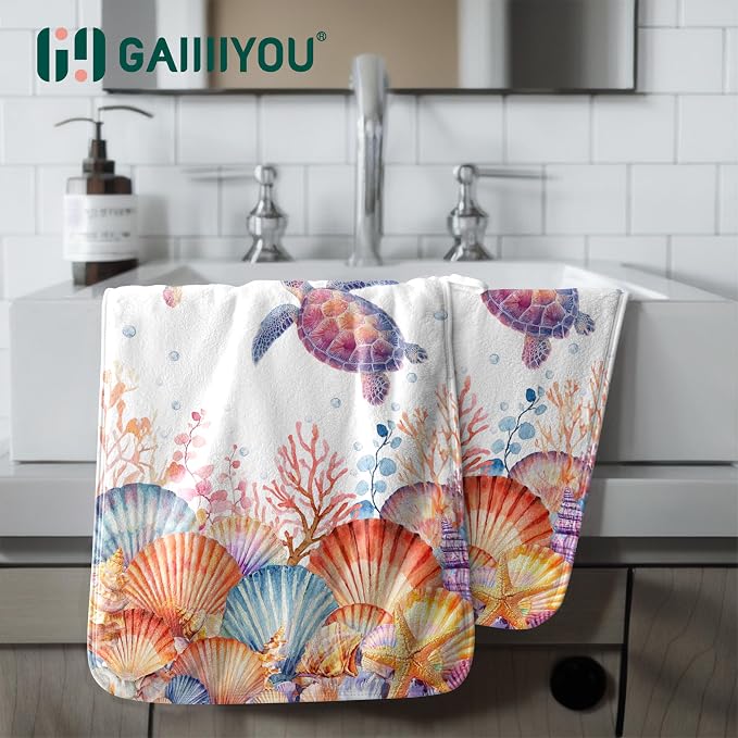 Ocean Sea Turtle Hand Towels High Absorbent Microfiber Bathroom Kitchen Towel Set of 2