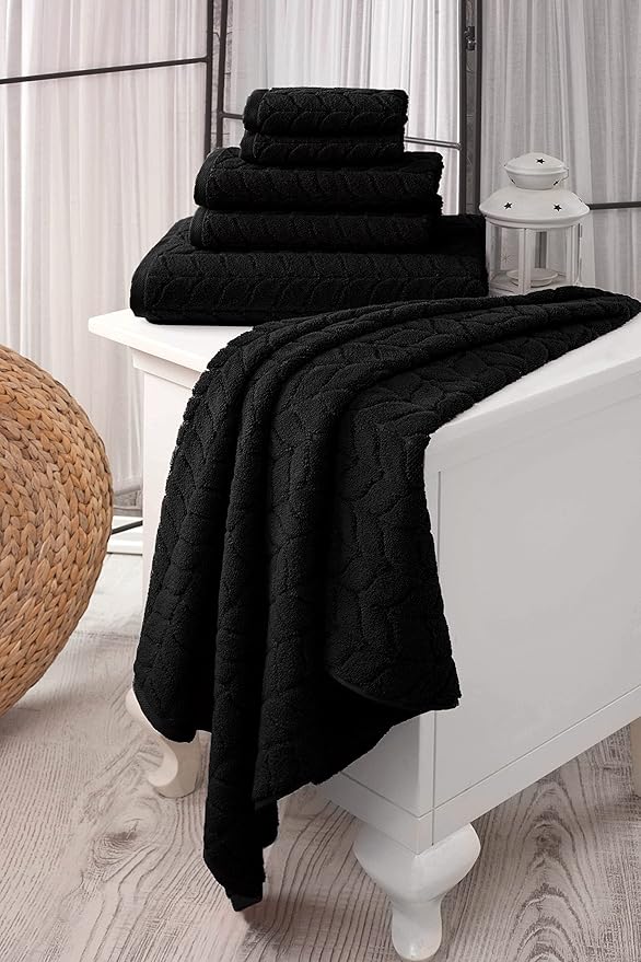 BAGNO MILANO Turkish Cotton Bath Towels, Hand Towels - Soft Plush Jacquard Collection Luxury Towels Set (Black, Bath Sheet 35x70)