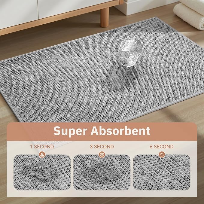 PADOOR Thin Bath Mats, Braided Bath Mats for Bathroom, No-Slip Rubber Backed Bath Rugs, Machine Washable & Quick Dry Absorbent Bathroom Mat (20"x32", Grey)