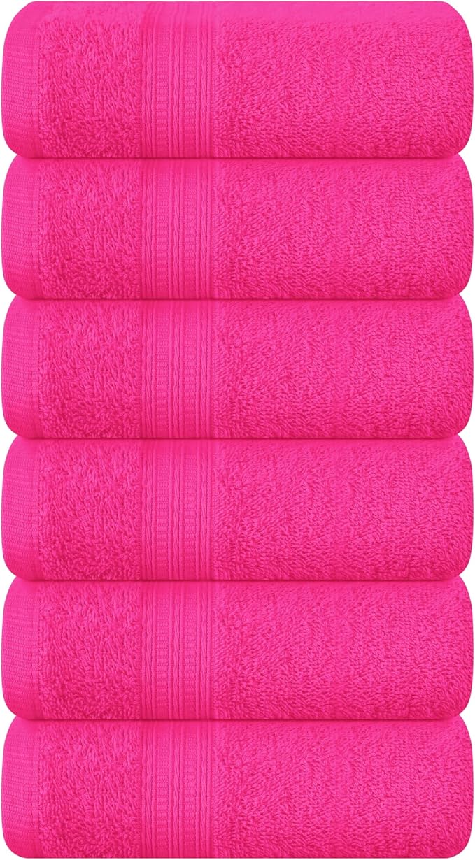BOUTIQUO Ultra Soft Cotton 6 -Piece Hand Towel Set 16x24 Inch, Ideal for use in Bathroom, Kitchen, Gym, Spa & General Cleaning, Compact & Lightweight Multi Purpose Hand Towels - Hot Pink