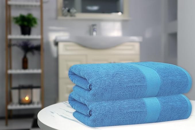 Luxury Bath Towels - 4 Pack Ultra Soft and Absorbent Cotton Bath Towels for Bathroom, Spa, and Hotel Use - Quick-Dry and Durable Towels Set 27x54'' (Electric Blue)