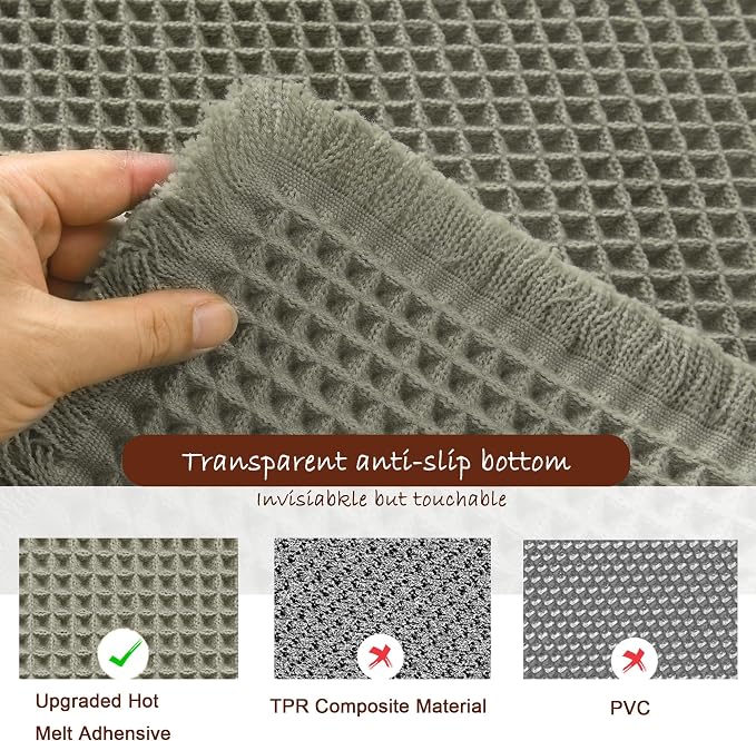 DWCN Olive Green Waffle Bathroom Mat Set, Super Absorbent Non Slip Bath Rug Set for Bathroom Floor, Shower Mats 2 Pcs for Tub, Washable Kitchen Rugs for Farmhouse Boho Home Decor, 24 x 16 Inch
