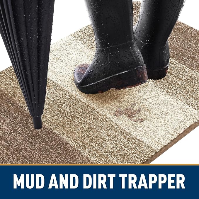 Smiry Dog Door Mat for Muddy Paws, Absorbs Moisture and Dirt, Low-Profile Entryway Mat with Non-Slip Backing, Entry Indoor Outdoor Doormat for Inside Floor (44x24 Inches, Khaki, Striped)