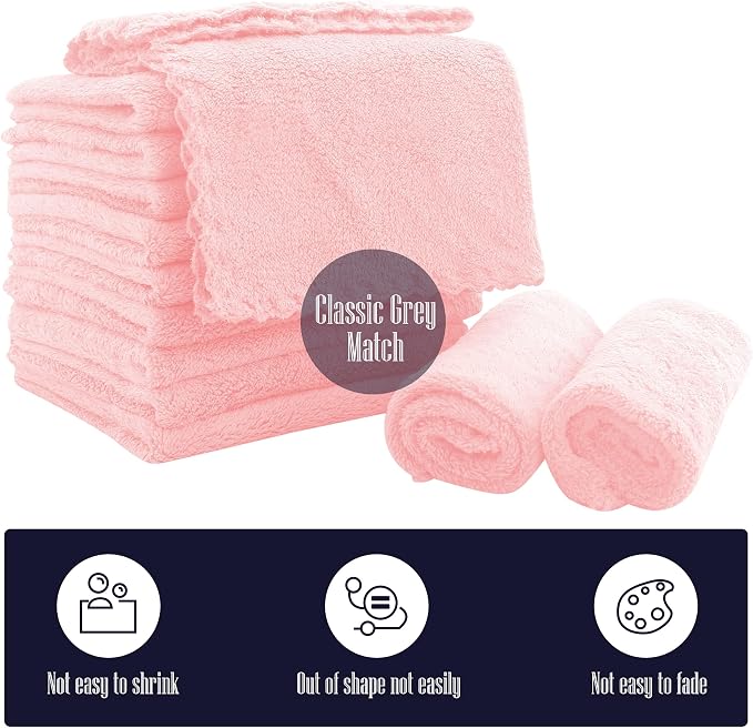 32 Pack Baby Washcloths - Luxury Coral Fleece - Extra Absorbent and Soft Wash Clothes for Newborns, Infants and Toddlers - Suitable for Sensitive Skin and New Born - Baby Shower - Pink, 10x10 Inch