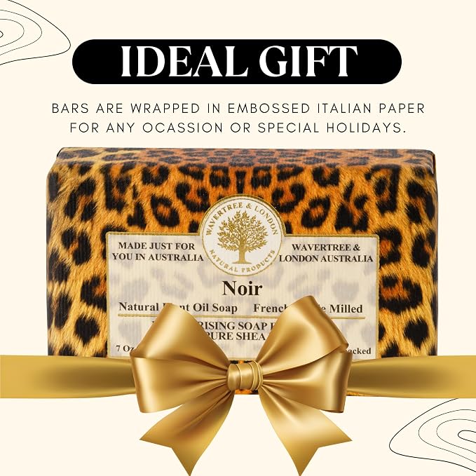 Wavertree & London Noir Scented Natural Soap (2 Bars), 7oz Moisturizing French Triple Milled Soap Bars enriched with shea butter - Pure Plant Oil Bath & Body Bars for All Skin Types