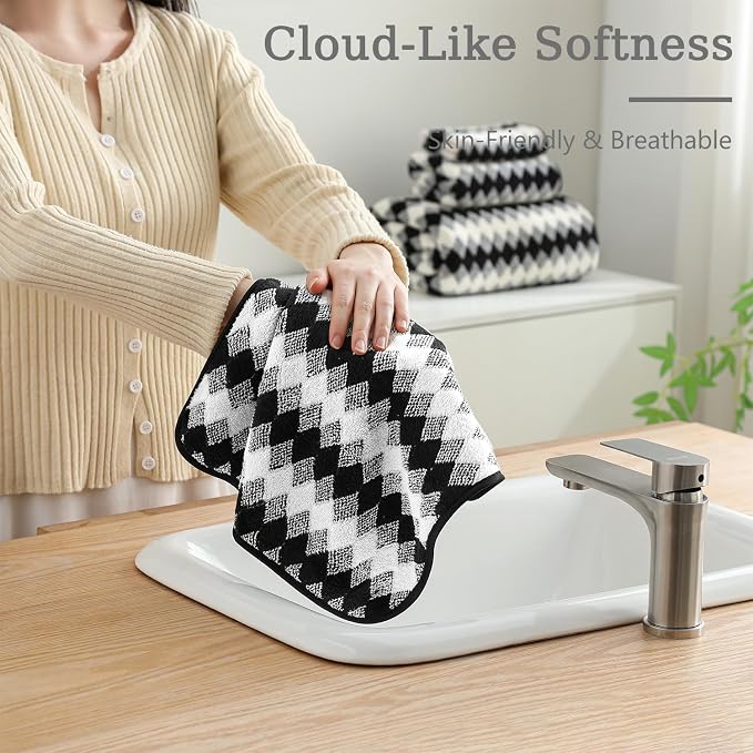2 Hand Towel Set 16"x31" Black White Towel Set for Bathroom,Highly Absorbent & Quick Dry Hand Towel for Daily Use,Soft Microfiber Multipurpose Towel Collection for Hotel,Spa,Shower,Gym