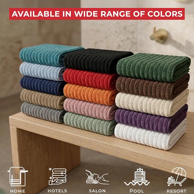 RIVERSIDE Pack of 2 Extra Large Bath Sheet Towels, 35 x 70 Inches, 600 GSM, Ribbed Stripe, 100% Cotton - Super Soft, Highly Absorbent & Quick Dry for Bathroom, Spa & Hotel, White