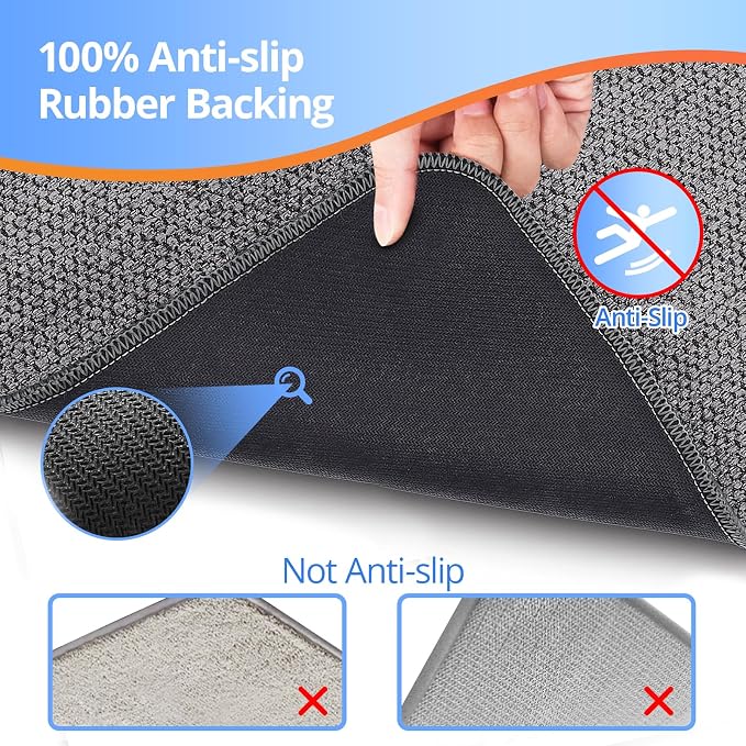 Upgraded Bath Mat 24x36Inch, Thin Bath Mats Rugs with Rubber Backing Non-Slip, Absorbent,Quick Dry Machine Washable, Home Decor Accessories Cozy Cloth Bathroom Rugs fit Under Door/Sink/Tub-Dark Grey