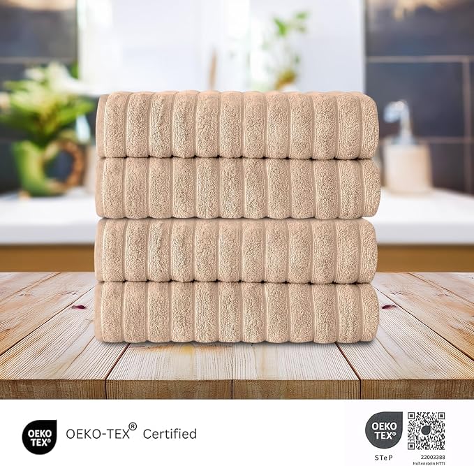 Classic Turkish Towels CTT Premium 4 Pack Bath Towels Set, Made with 100% Turkish Cotton, Spa & Hotel, Quick Drying Towels, Absorbent & Comfy | 27"x54" (Almond Beige)