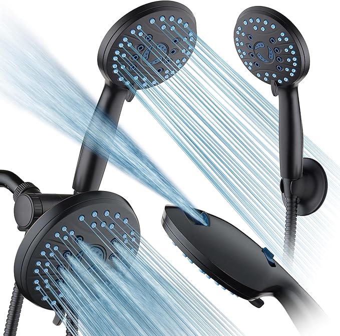 Hotel Spa AquaCare As-Seen-On-TV High Pressure Handheld & Rain 50-mode 3-way Shower Head Combo with Anti-clog Jets, 2-mode Tub & Pet Power Wash, Extra Wall Bracket, 6 ft. Hose, Matte Black
