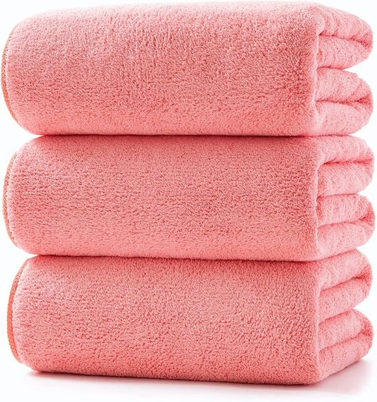 Lumimi Towels 3 Piece Very Soft Microfiber Bath Towel Set Super Absorbent Light Quick Dry and Durable, 55" L x 27" W, 3 Pack Pink Red