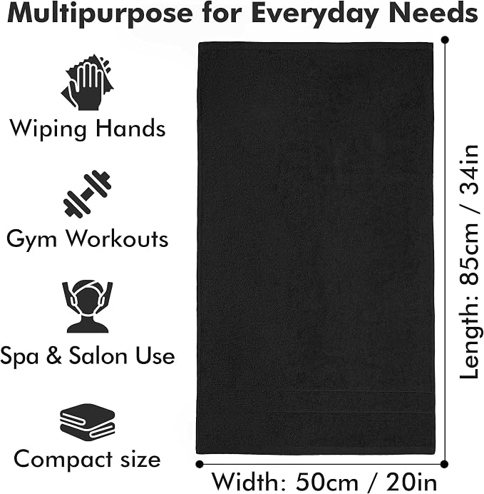 100% Ring Spun Cotton Hand Towels for Bathroom – 550 GSM Soft & Absorbent Towel Set– Pack of 6 Small Towel (34x20in) – Quick Dry Luxury Cotton Hand Towels – Black