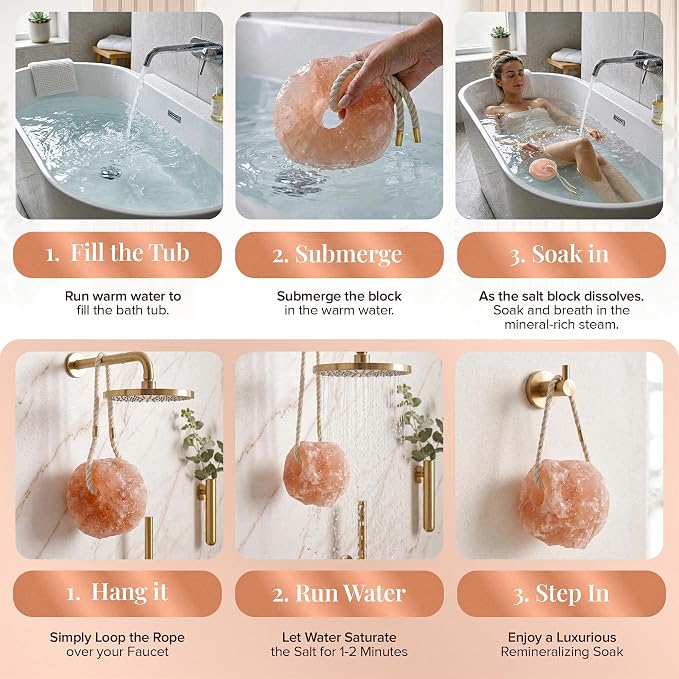 UMAID Himalayan Pink Salt Rock for Shower & Bath – Salt Buddy® 4 lb Hanging Mineral Stone for Spa-Inspired Relaxation, Self-Care & Bath Soaks, Unique Wellness & Home Spa Gifts for Men & Women