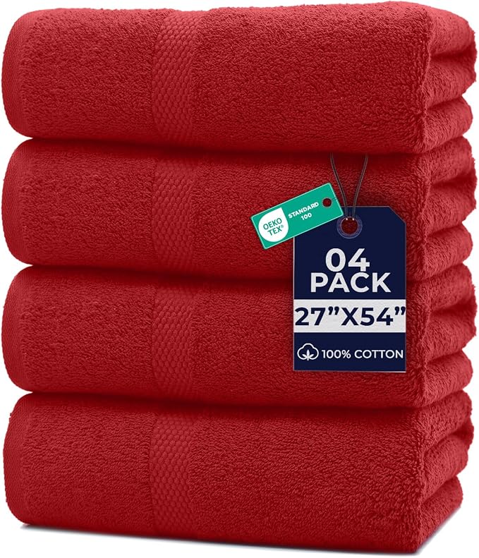 DAN RIVER Large Bath Towels Set of 4, 27 x 54 Inches, 600 GSM Larger & Lighter Weight Towels for Bathroom - Highly Absorbent & Quick Dry 100% Cotton Bath Towel Set for Home, Gym, Spa & Hotel - Grey