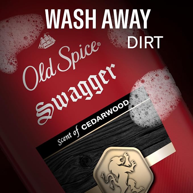Old Spice Body Wash for Men, 24/7 Shower Fresh with Long Lasting Scent, Refreshing 3X Defense, Red Collection, Swagger with Cedarwood Scent, 33.4 oz (Pack of 4)