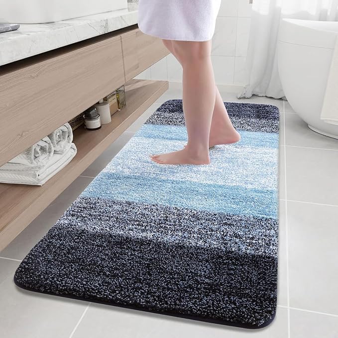 Arotive Microfiber Bathroom Rugs, Shaggy Soft and Absorbent Bath Rug, Thick Plush Machine Washable Dry Bath Mats for Bathroom, Tub and Shower, 59x35, Blue, Rectangular