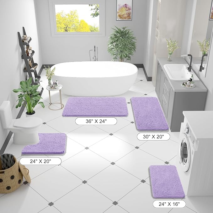 OLANLY Bathroom Runner Rugs 47x24, Soft Absorbent Chenille Bath Rugs, Rubber Backing Quick Dry, Machine Washable Long Bath Mats for Bathroom Floor, Tub and Shower, Home Decor Accessories, Lavender