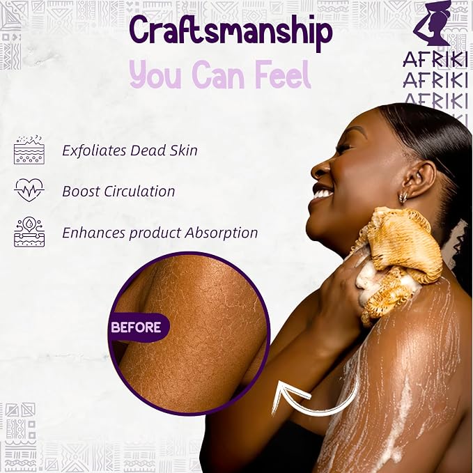 African Net Sponge, Premium Authentic Exfoliating Body Scrubber, Extra Long Stretch Bath Sponge for Shower, Deep Exfoliating Washcloth for Smooth Skin, 1 Pack (Dark Purple)