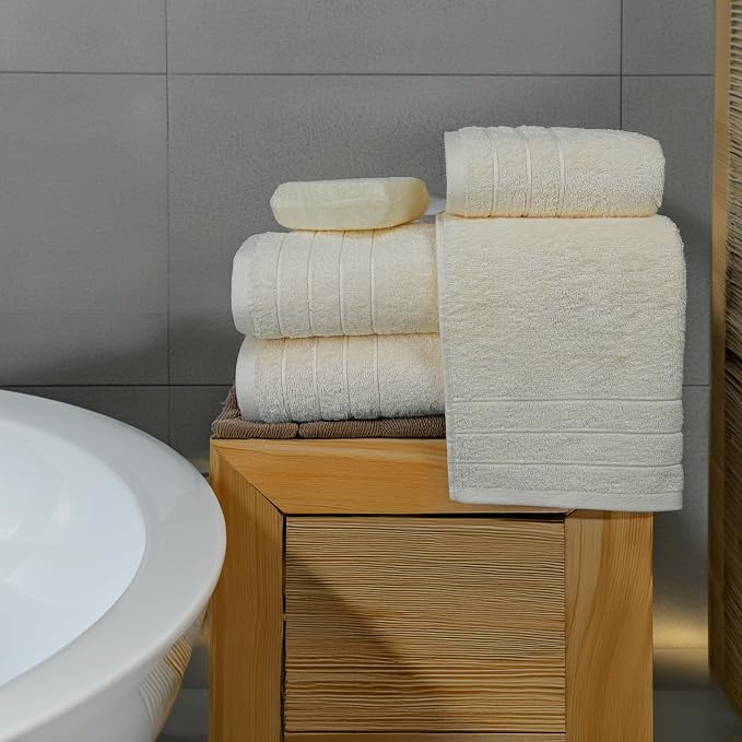 Tens Towels Pack of 8 Towels Set, 2 Extra Large Bath, 2 Hand, 4 Washcloths, 100% Cotton, Lighter Weight, Quicker to Dry, Super Absorbent, Perfect for Bathroom, Cream