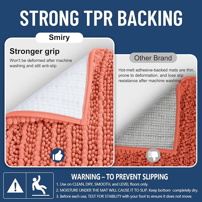 Smiry Bathroom Rugs Mat 40x32, Extra Soft Absorbent Chenille Bath Rugs, Non Slip Rubber Backing Machine Washable Quick Dry Bath Mats for Bathroom Floor, Tub, Shower, Home Decor Accessories, Coral