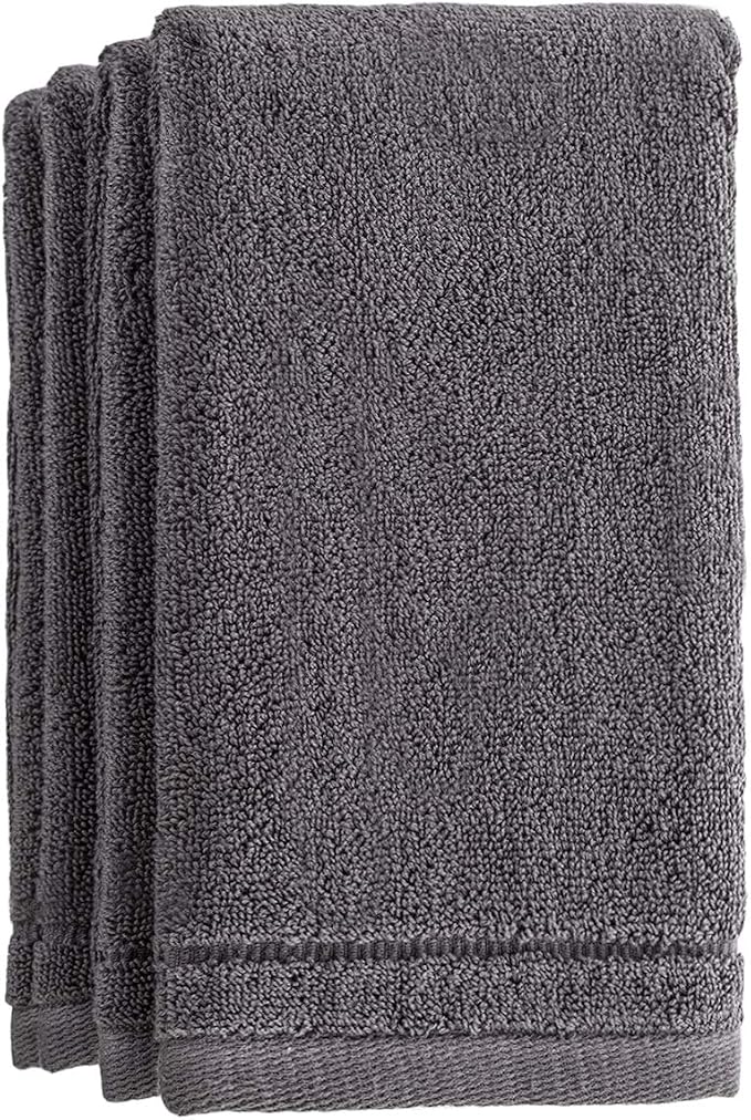 Creative Scents Cotton Fingertip Towels Set - 4 Pack - 11 x 18 Inches Decorative Small Extra-Absorbent and Soft Terry Towel for Bathroom - Powder Room, Guest and Housewarming Gift (Grey)