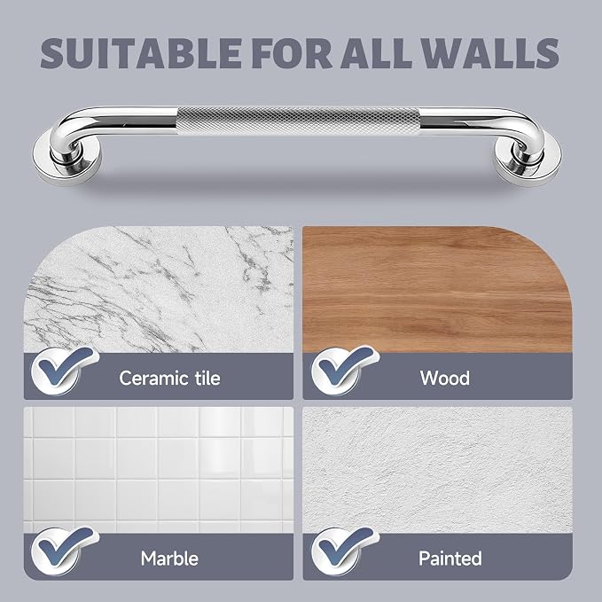 20 Inch Shower Grab Bar 1.25" Dia, Chrome Anti Slip Bathroom Grab Bar, 304 Stainless Steel Knurled Handicap Grab Bars, Safety Support Handrail, Assist Bath Shower Handle for Elderly Injury Senior