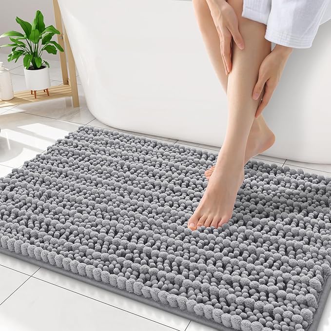 Smiry Bathroom Rugs Mat 32x20, Extra Soft Absorbent Chenille Bath Rugs, Non Slip Rubber Backing Machine Washable Quick Dry Bath Mats for Bathroom Floor, Tub, Shower, Home Decor Accessories, Grey