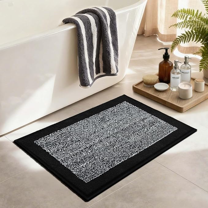 36x24 Large Bathroom Rugs Washable Non Slip, Black Bath Mat for Bathroom Floor Tub, Soft Absorbent Quick Dry Mats for Shower, Bathtub,Home Decor
