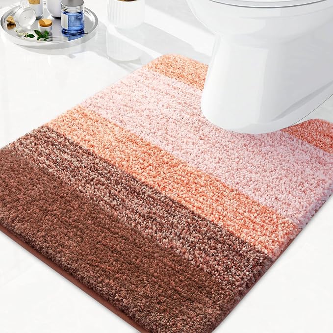 Arotive Microfiber Bathroom Rugs, Shaggy Soft and Absorbent Contour Toilet Rugs, Thick Plush Machine Washable Dry Bath Mats for Toilet Base, 24x20, Orange, U-Shape