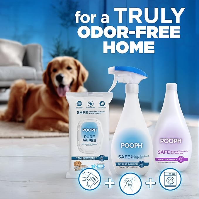 POOPH® Pure Wipes™ – 100 Count Pack – Gentle, Fast Odor Elimination – No Fragrances, No Harsh Chemicals – Cleans Paws, Butt, Ears, Face, Fur – Perfect for Cars, Crates, All Surfaces
