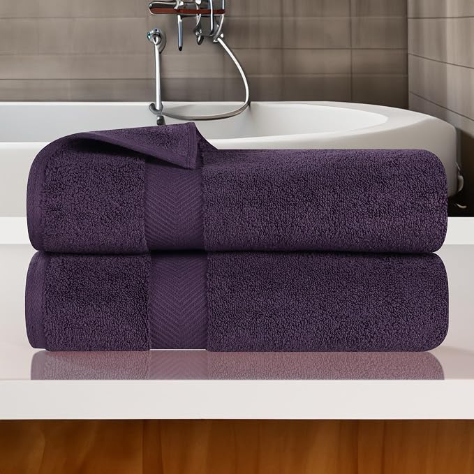 Superior Zero Twist 100% Cotton Bath Towels, Super Soft, Fluffy and Absorbent, Premium Quality Oversized Bath Towel Set of 2, Grape Seed