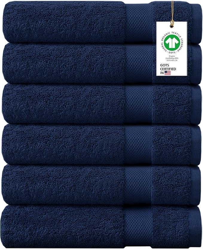 100% Organic Cotton Towels 650 GSM Plush Feather Touch Quick Dry Bath Towel, Pack of 6 GOTS Certified, Oeko-Tex Green Certified, Organic Cotton Bath Towel, 30"X58"