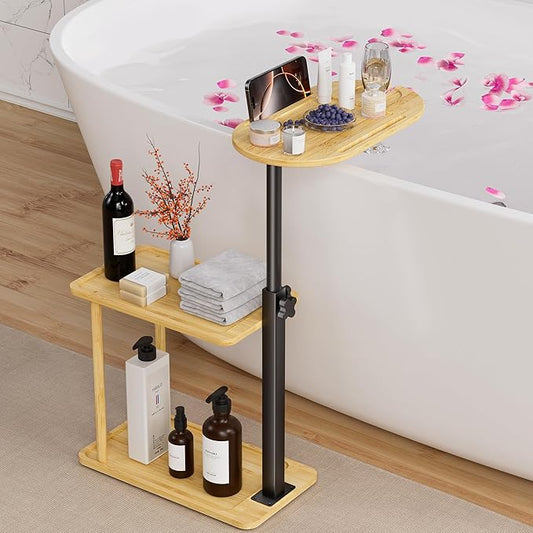 Bathtub Tray Table, Freestanding Bath Side Table Tub Tray Caddy, 3 Layer Bamboo Bath Board Shelf, Bathtub & Bathroom Accessories, New Home Gift for Mom, Housewarming, Anniversary, Wedding