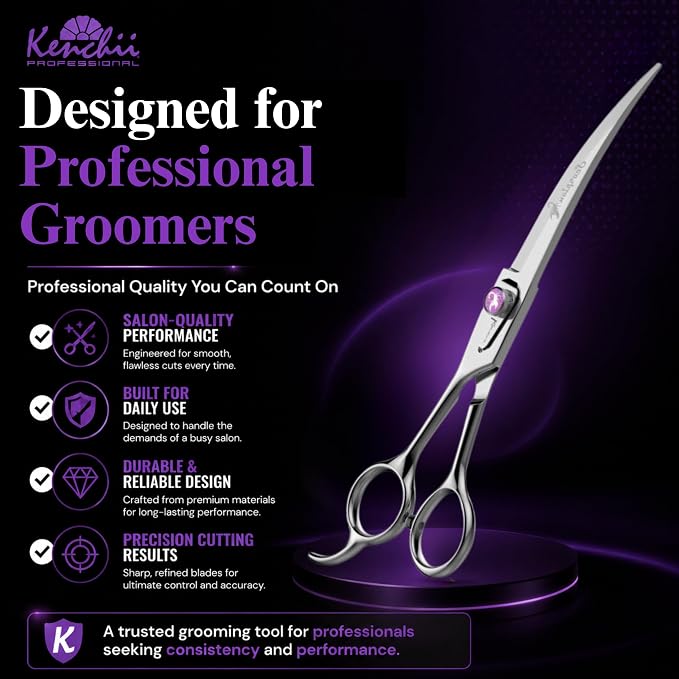 Kenchii Scorpion Dog Grooming Scissors, 7 Inch Curved Shears, Dog Scissors for Grooming, Professional Pet Grooming Scissors, Heavy Duty, Durable and Sharp