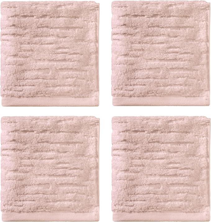 SKL Home CloudSoft 100% Cotton Luxury 4-Piece Washcloth Set, 520 GSM, Ultra Plush & Absorbent, Blush Pink