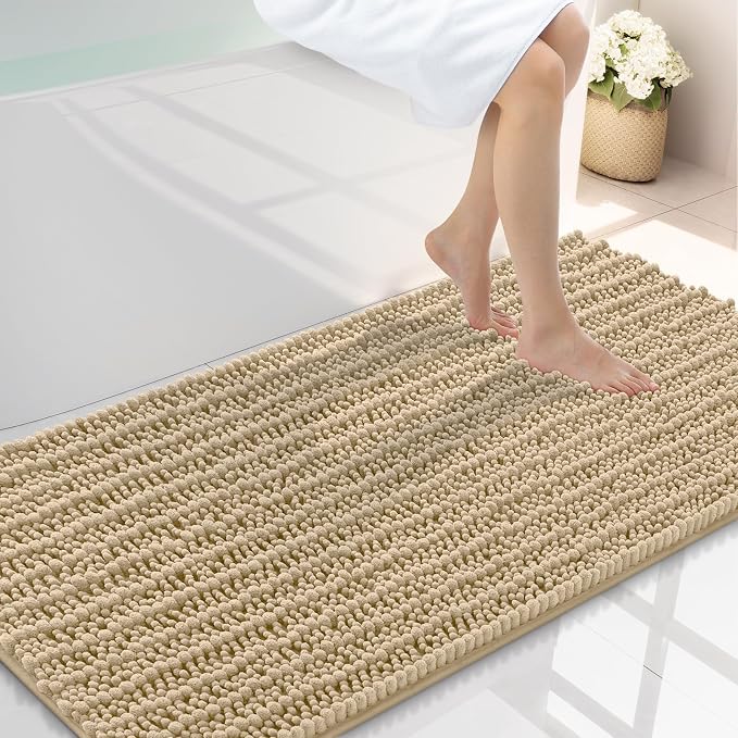 Smiry Bathroom Rugs Mat 45x27, Extra Soft Absorbent Chenille Bath Rugs, Non Slip Rubber Backing Machine Washable Quick Dry Bath Mats for Bathroom Floor, Tub, Shower, Home Decor Accessories, Beige