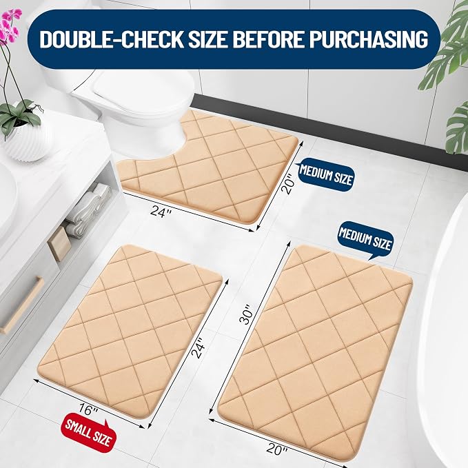 OLANLY Memory Foam Bath Mat 59x20, Ultra Soft and Absorbent Bathroom Rugs, Machine Washable, Comfortable Bath Carpet for Bathroom Floor, Tub and Shower, Beige