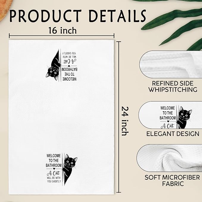 Funny Black Cat Hand Towels for Bathroom, A Cat Will Be with You Shortly Hand Towels, Black Cats Welcome to the Bathroom Dish Tea Towel Decor, Cats Gifts for Women Men, 16x24 Inch