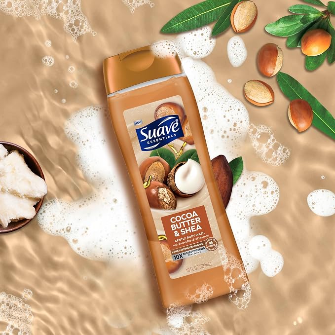 Suave Moisturizing Body Wash, Cocoa Butter and Shea with Vitamin E Extract, No Parabens, No Phtahaltes, 18 Oz Pack of 6