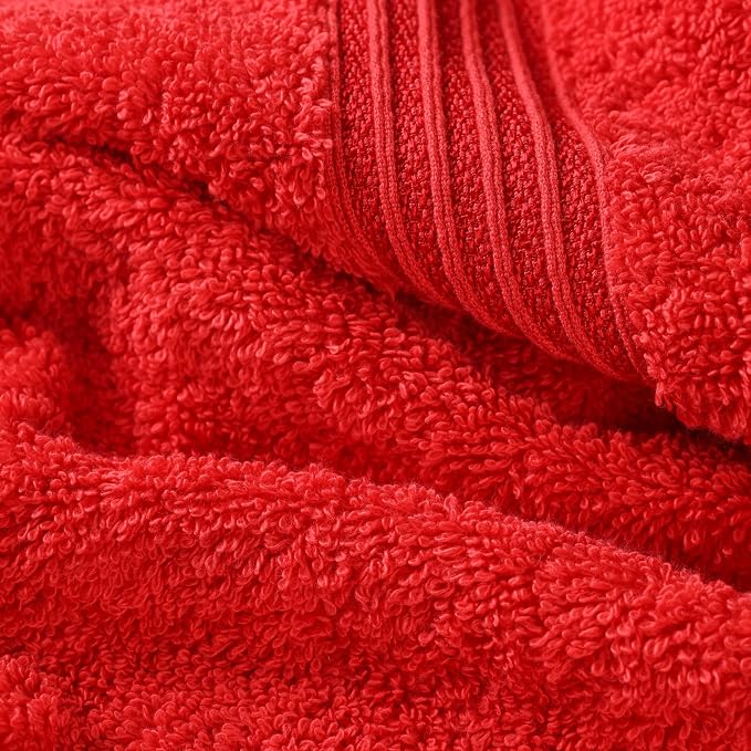 Superior Egyptian Cotton 8-Piece Towel Set, Assorted Towels for Home Bathroom, Master, Guest Bath, Decor Essentials, Includes 2 Bath, 2 Hand, 4 Face Towels/Washcloths, Quick Dry, Absorbent, Red