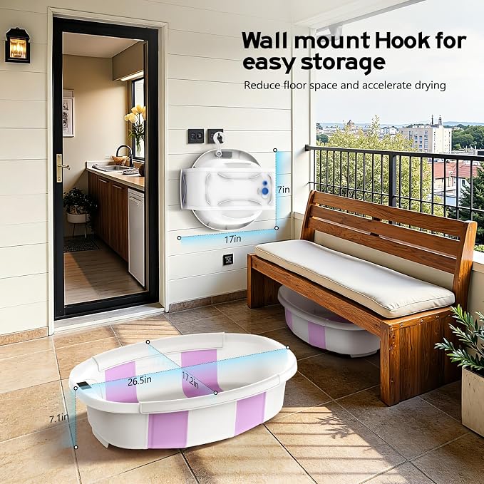 Collapsible Baby Bathtub for Newborn to Toddler 0-36 Months, Large Baby Bath Tub with Thermometer & Cushion, Easy Setup Foldable Travel Infant Bathtub, Newborn Babies Boy Girls Bath Tubs Purple Size