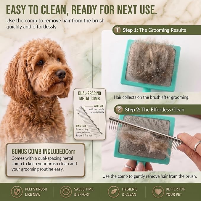 Wooden Long Pin Slicker Brush for Dogs, Doodles, Poodles, Long Hair | Grooming, Detangling, and Fluffing for Wavy and Curly Hair—Designed for Heavy, Thick Coats to Prevent Matting at Home