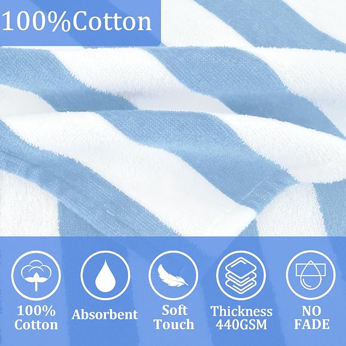 VOOVA & MOVAS Hooded Bath Towels for Toddler 0-3T, 25''X40, Soft | Thick | 100% Cotton | Absorbent Towel Wrap for Baby Boy, Perfect for Beach, Pool, Bath, Swimming,Light Blue Stripe
