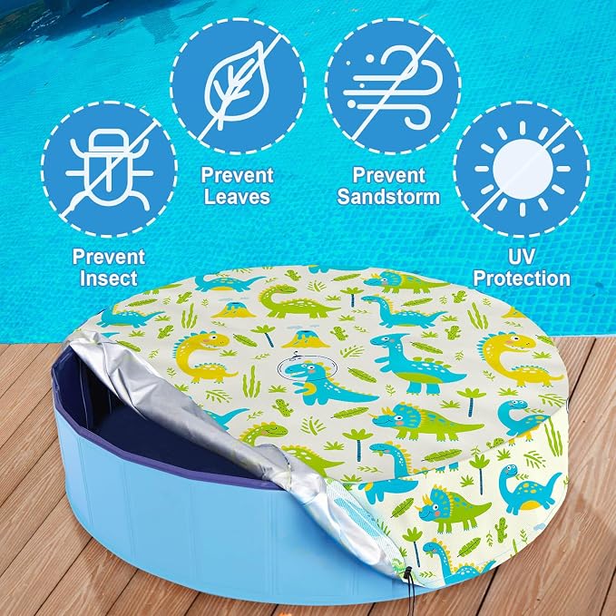 Foldable Dog Pool Cover – Waterproof Round Pet Dog Kiddie Bath Tub Lid Cover, Fit for 32/48/63 Inch Pools, Outdoor Portable Puppy Pool Accessories