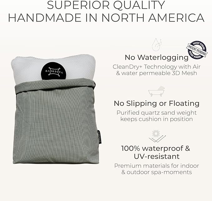 BADESOFA® Luxury Bathtub Seat Cushion – Bath Pillow for Tub, Quick-Dry & Washable, Non-Slip Weighted Tub Pillow, Home Spa Accessoire for Bathtub & Hot Tub in Charcoal