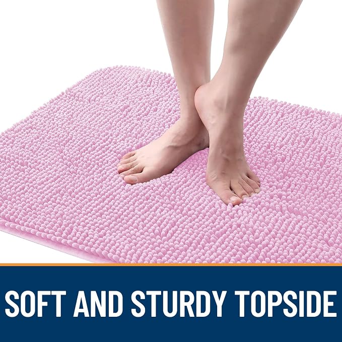 OLANLY Dog Door Mat for Muddy Paws 40x24, Absorbs Moisture and Dirt, Absorbent Non-Slip Washable Doormat, Quick Dry Chenille Mud Mat for Dogs, Entry Indoor Entryway Carpet for Inside Floor, Pink