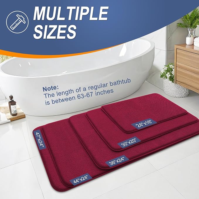 OLANLY Thick Memory Foam Small Bathroom Rugs 24x16, Extra Soft Absorbent Bath Rug, Quick Dry Bath Mats, Non-Slip, Machine Washable Carpet for Bathroom, Tub and Shower, Home Decor Accessories, Burgundy